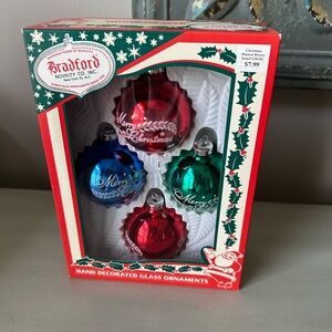 Bradford novelty co hand decorated glass christmas ornaments vintage look